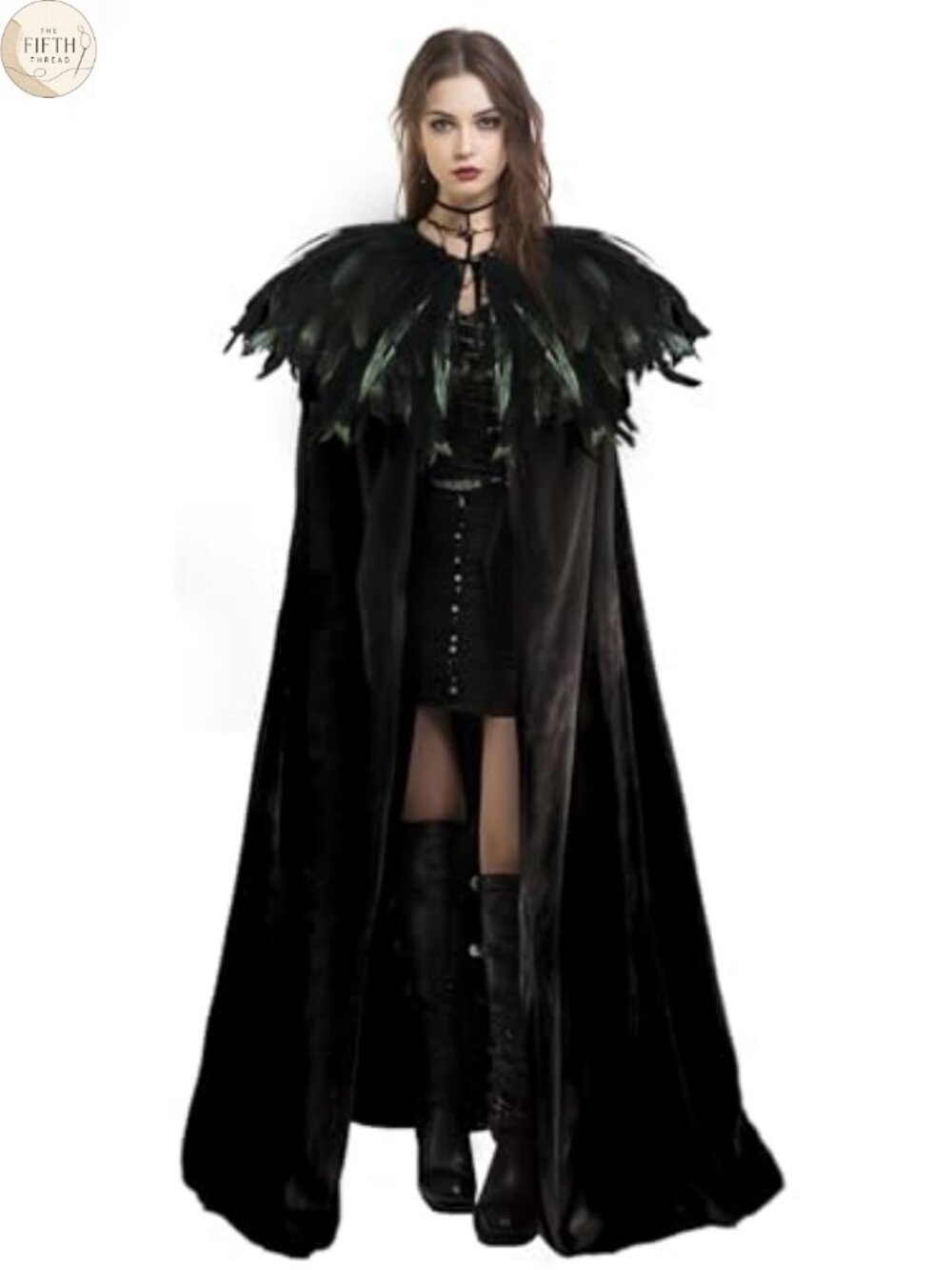Velvet Cape with Feather Shawl Adult Unisex Halloween Costume Cloak